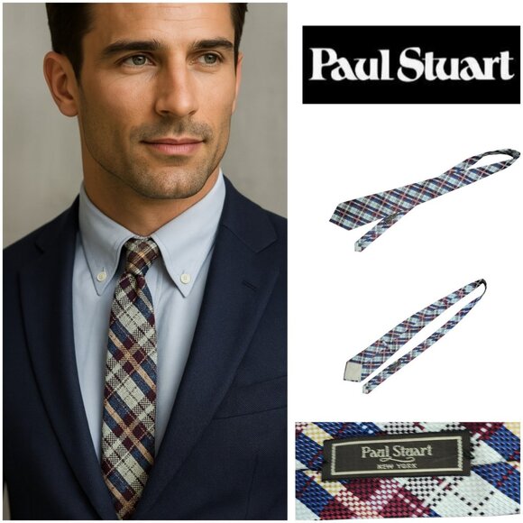 Paul Stuart 100% Silk (Men's)  Plaid  Multi-Color  Tie Hand Made  In The US - Picture 1 of 10